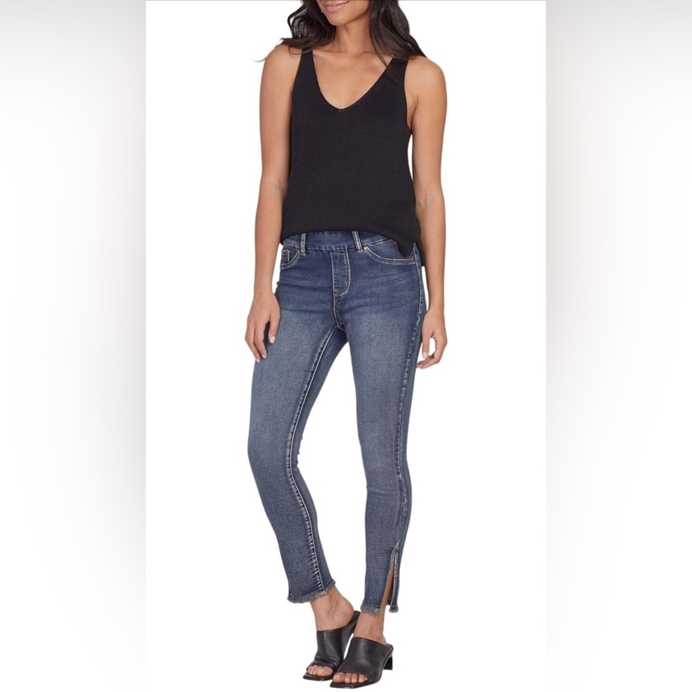 NWT Tribal Jeans Audrey Mid Rise Ankle Jeggings Pull On Side Slits Raw Hem SZ 8